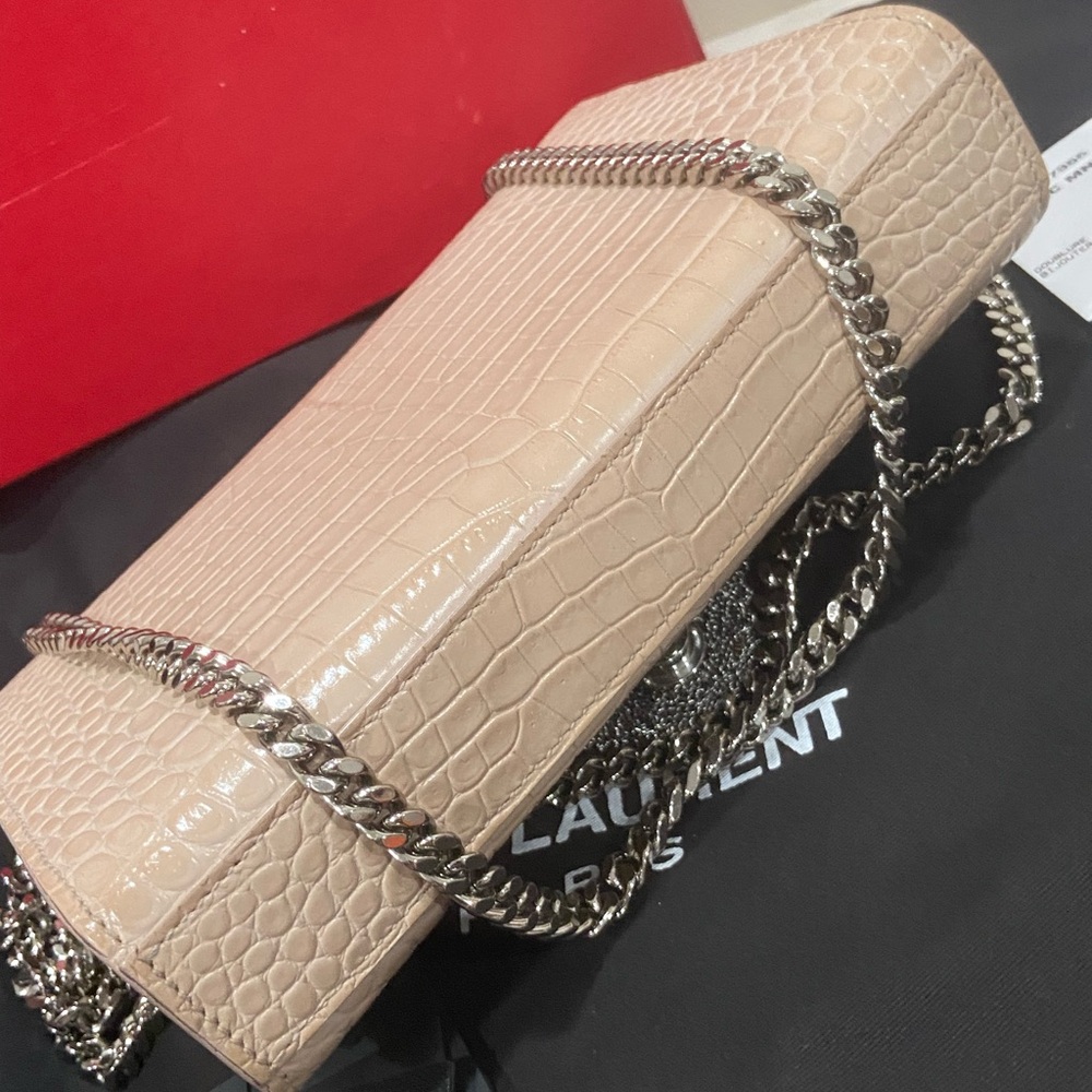 Saint Laurent Cream Croc-Embossed Chain Bag - Picture 8 of 14
